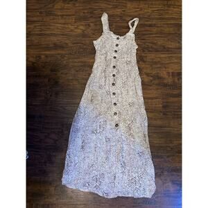 JAPNA Sundress Womens Leopard Print Button Front Smocked Straps Rayon Sz:Medium